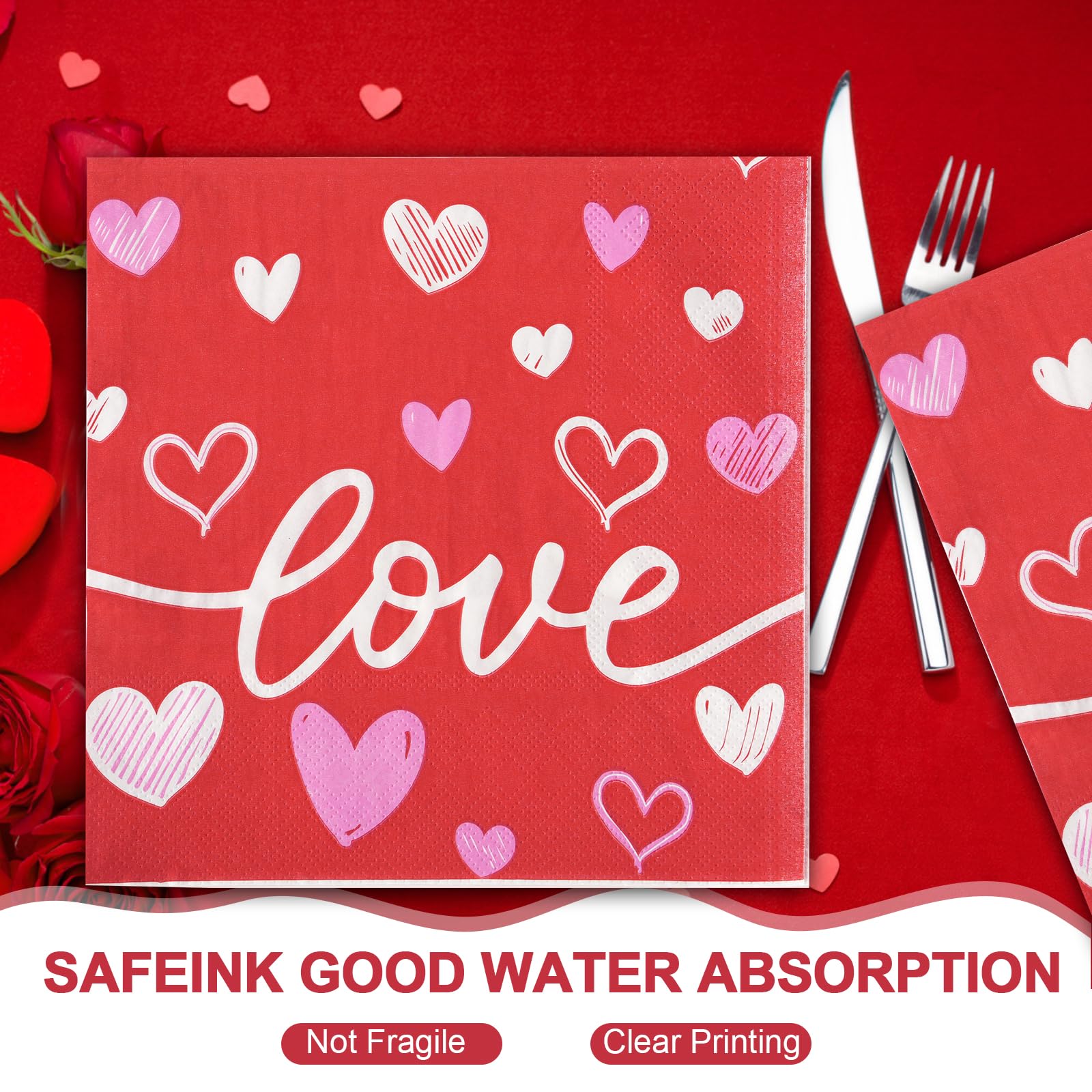 Dereinwo 50Pcs Valentines Day Large 12" x 10" Oval Paper Plates and Napkins Disposable Heavy Duty Paper Plates and Napkins for Valentines Day Party Supplies