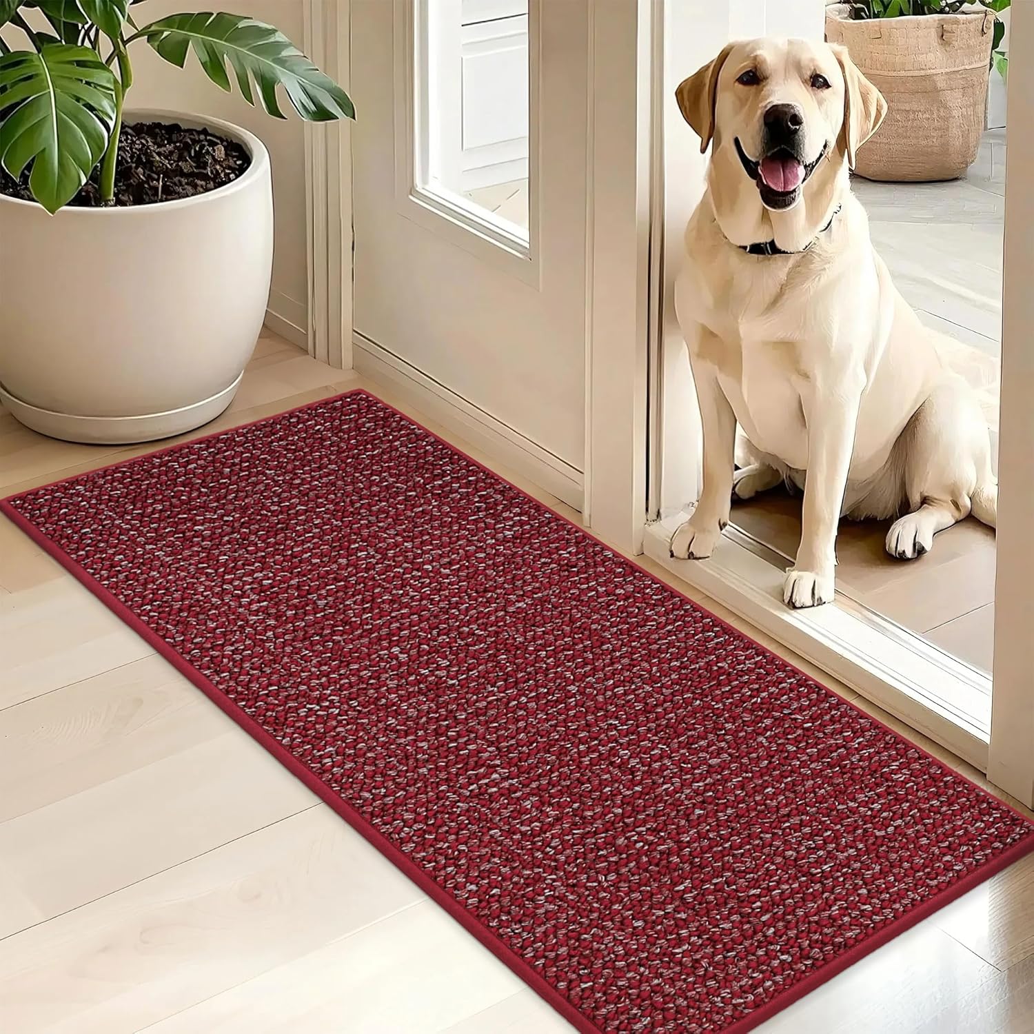 BEQHAUSE Dirt Trapper Door Mat - Non-Slip, Washable, Dirt Resistant | 20" x 48", Red Entryway Mat