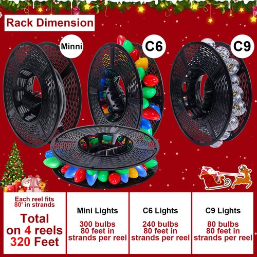 Christmas Light Storage Bag - Tear Proof 600D Oxford Fabric/Internal PVC Material with Reinforced Handles - With 4 Reels Stores up to 500 Ft Holiday Mini Christmas Tree Lights & Extension Cords,Red