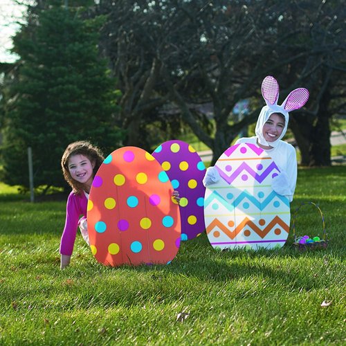Fun Express Jumbo Easter Eggs Yard Signs - 4-Pack Large 18x24.5 Weather-Resistant Outdoor Decorations | Perfect for Egg Hunts & Garden Parties