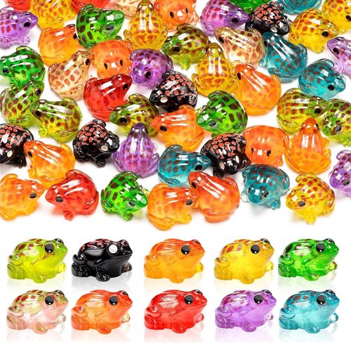Exasinine Luminous Mini Resin Frog Figurines - 50 Pcs in 10 Vibrant Colors for Crafts & Fairy Gardens