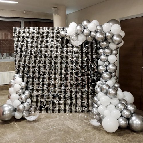 Awenztech Metallic Silver Balloon Arch Kit - 120pcs Chrome Latex Balloons for Weddings, Baby Showers & Parties