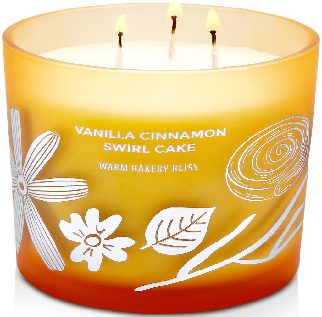 Vanilla Cinnamon Swirl Cake Candle, 14.5oz Large 3-Wick Soy Scented Candles for Home, Warm Bakery Scent, Long Lasting Aromatherapy Candle, Gift for Women & Men