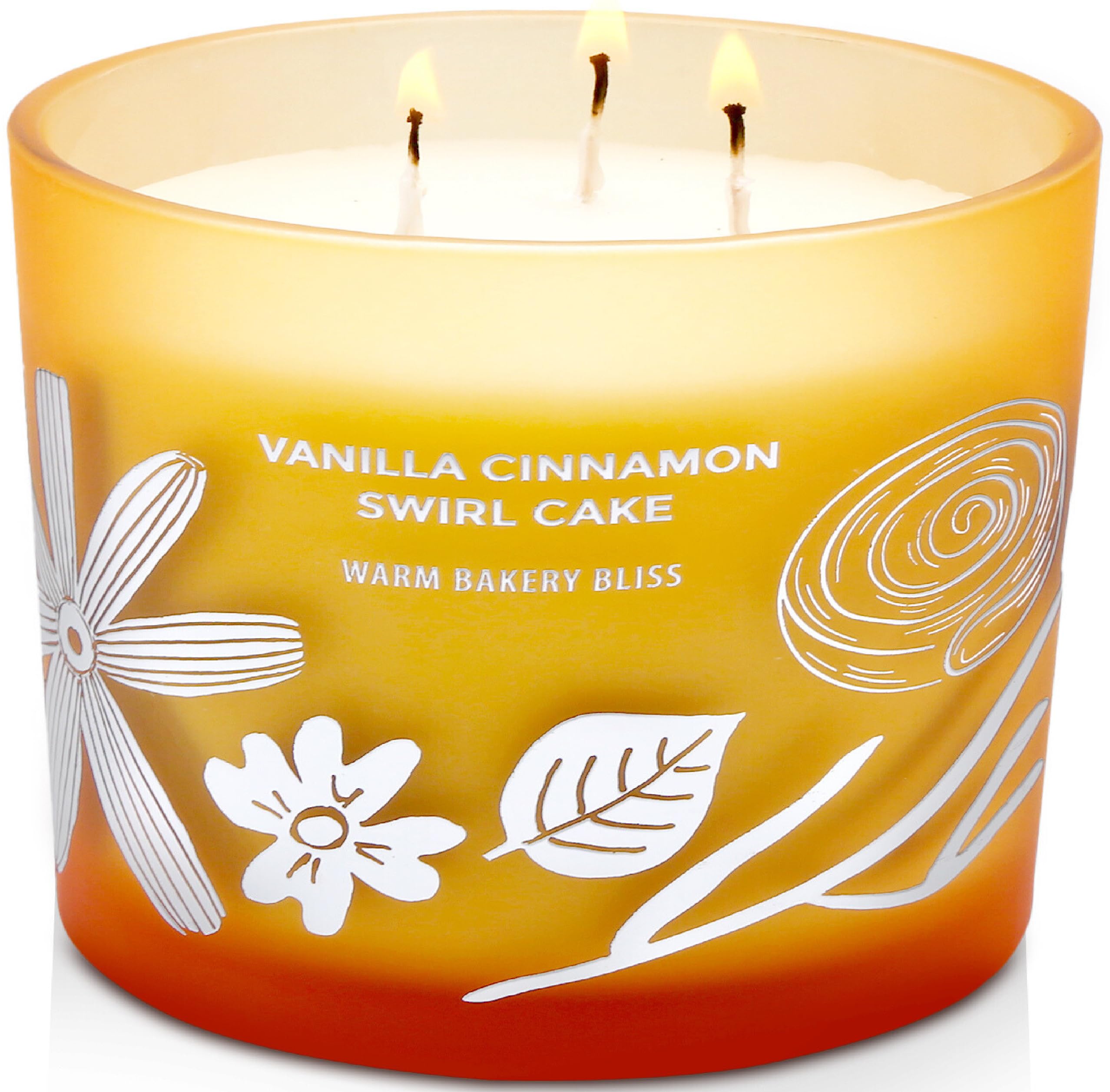 Vanilla Cinnamon Swirl Cake Candle, 14.5oz Large 3-Wick Soy Scented Candles for Home, Warm Bakery Scent, Long Lasting Aromatherapy Candle, Gift for Women & Men