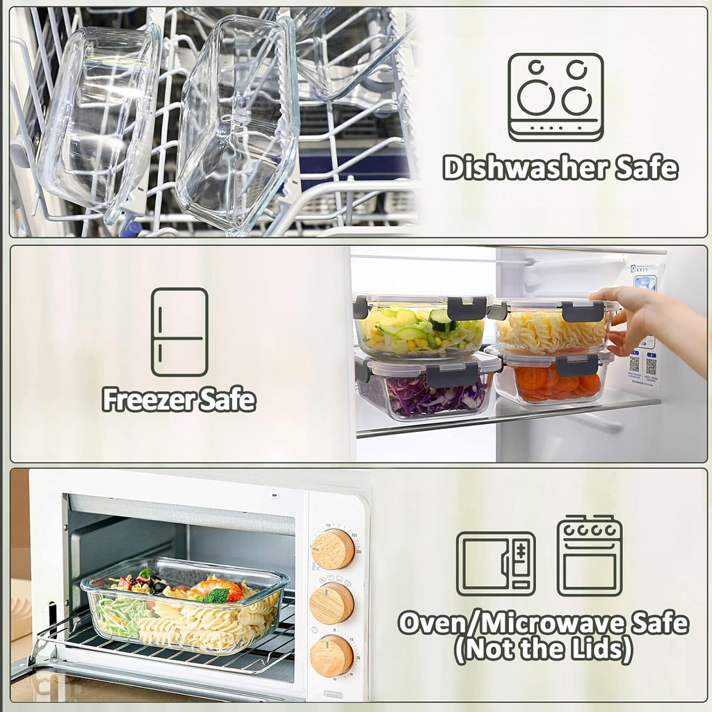 MCIRCO Glass Meal Prep Containers - 5-Pack, 36 Oz Airtight Lunch Containers with Snap Locking Lids | Microwave, Oven, Freezer Safe