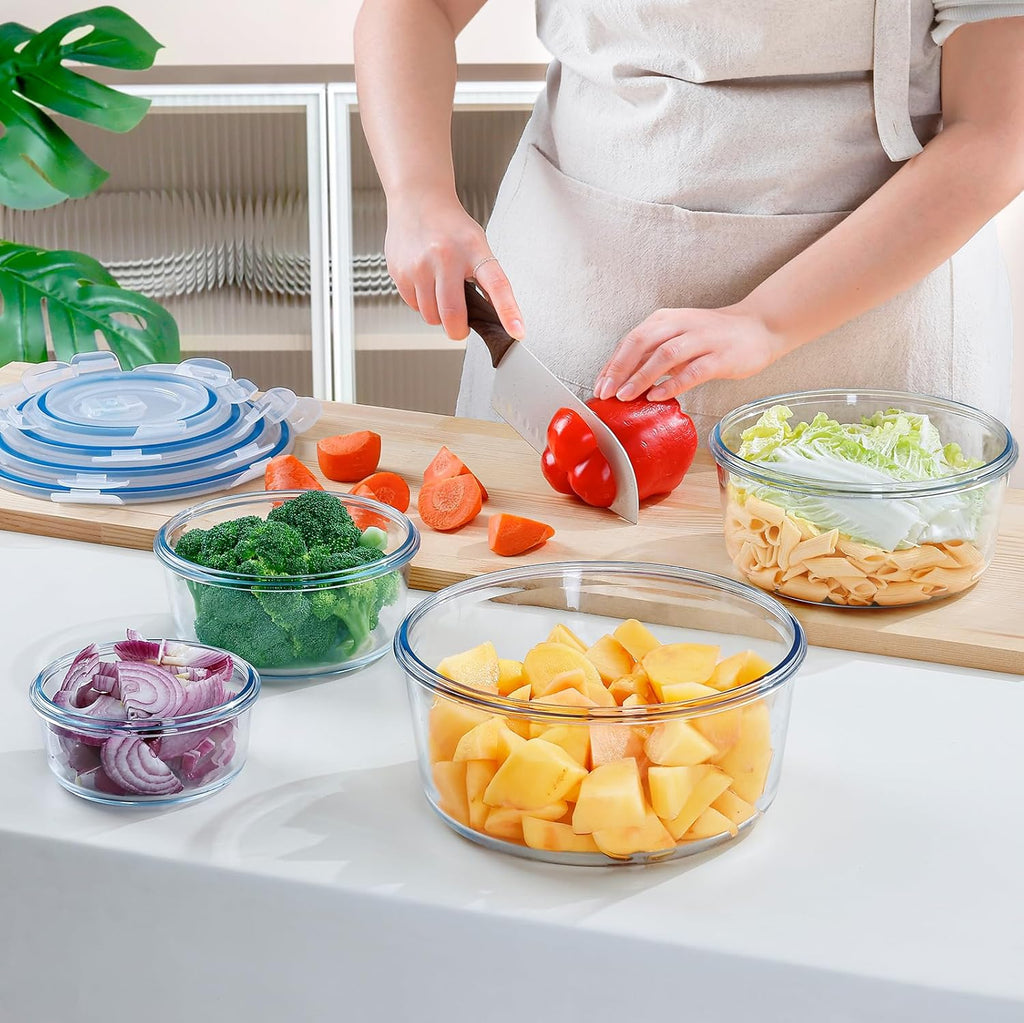 NUTRIUPS Round Glass Food Storage Containers - Airtight Lids for Meal Prep | 4-Piece Set, 15oz Each