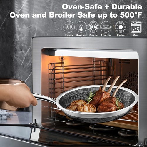 FogDream Non Stick Frying Pans Set, 10 & 11 Inch Stainless Steel Pans with Lids Tri-Ply Stainless Steel Pots and Pans Set for All Cooktops, Dishwasher & Oven-Safe Cooking Pan, Stay-Cool Handle, Silver