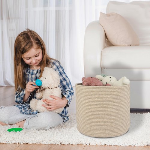 XUANGUO Cotton Rope Basket For Girls Boys Kids 16”X14” Baby Laundry Basket Nursery Bin Round Woven Baskets Organizer For Storage Toys Blankets Shoes Clothes oatmeal