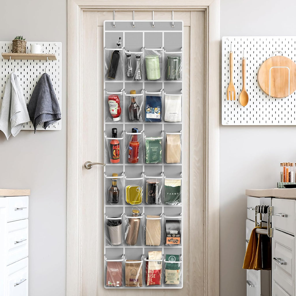 Simple Houseware 24 Pockets - Over The Door Hanging Shoe Organizer | Crystal Clear, Gray (64'' x 19'')