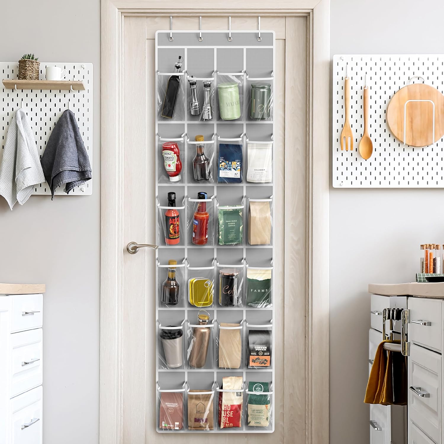 Simple Houseware 24 Pockets - Over The Door Hanging Shoe Organizer | Crystal Clear, Gray (64'' x 19'')