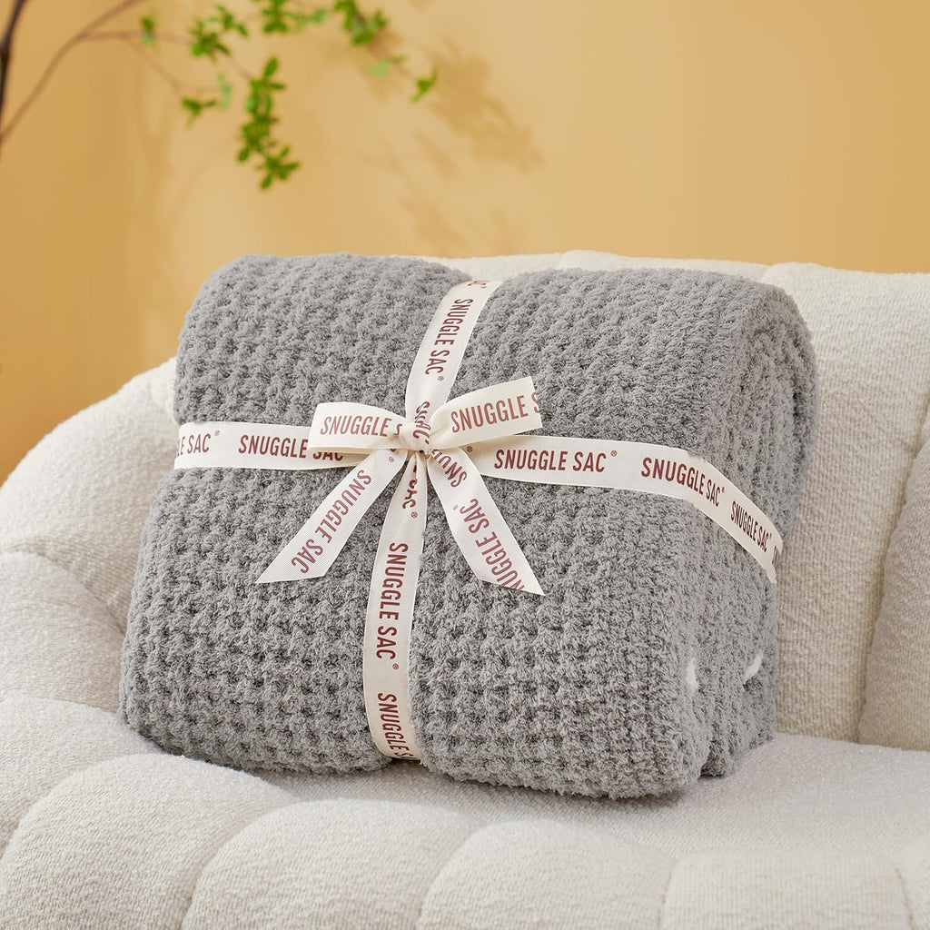 Snuggle Sac Ultra Soft Waffle Throw Blanket - Reversible Grey Microfiber 50x60 Inches | Cozy Gift for Women
