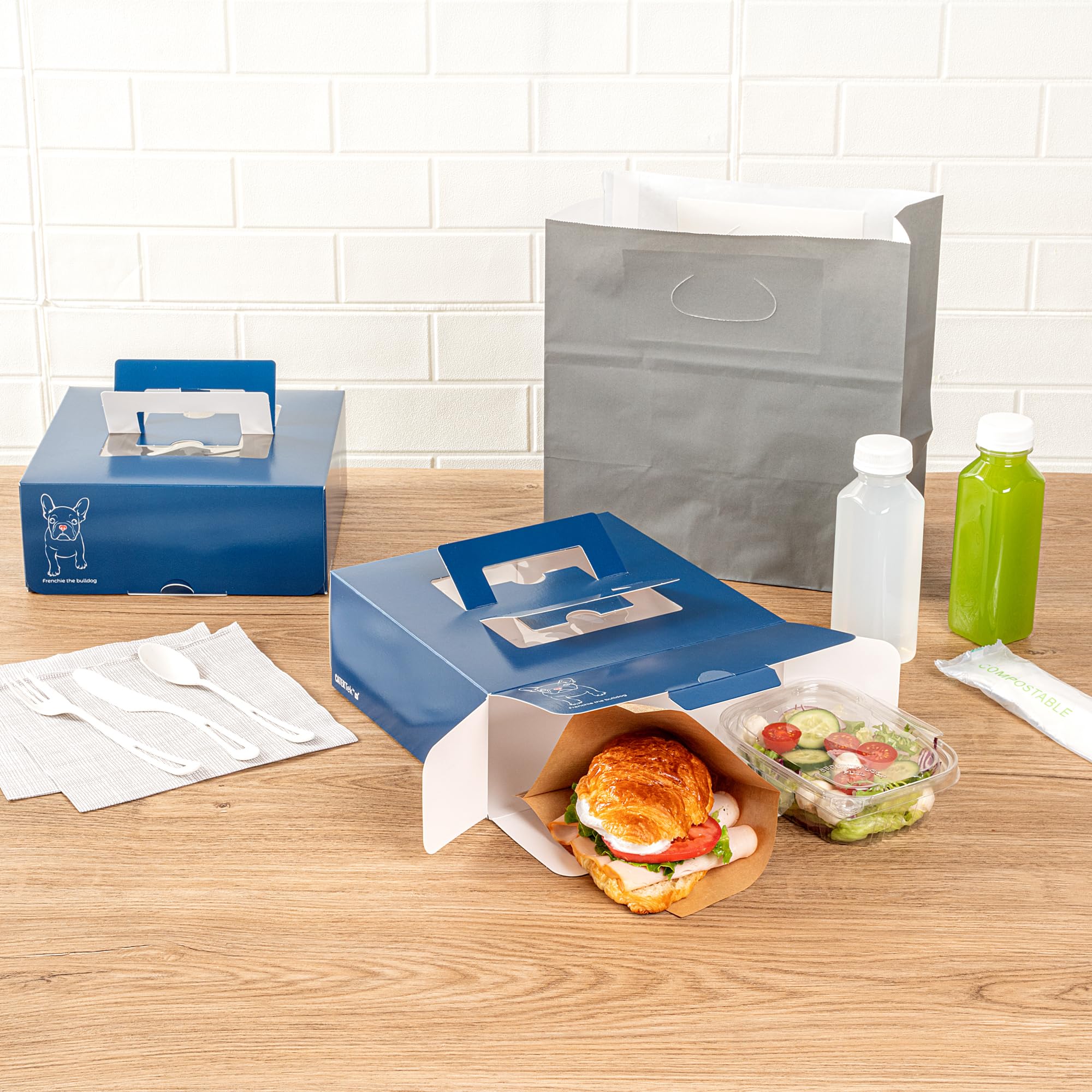 Restaurantware Cater Tek 9 x 9 x 3.5 Inch Cake Boxes 50 Disposable Lunch Boxes - Display Window Pop-Up Handles Frenchie Paper Pastry Boxes Grease Impermeable Shipped Flat