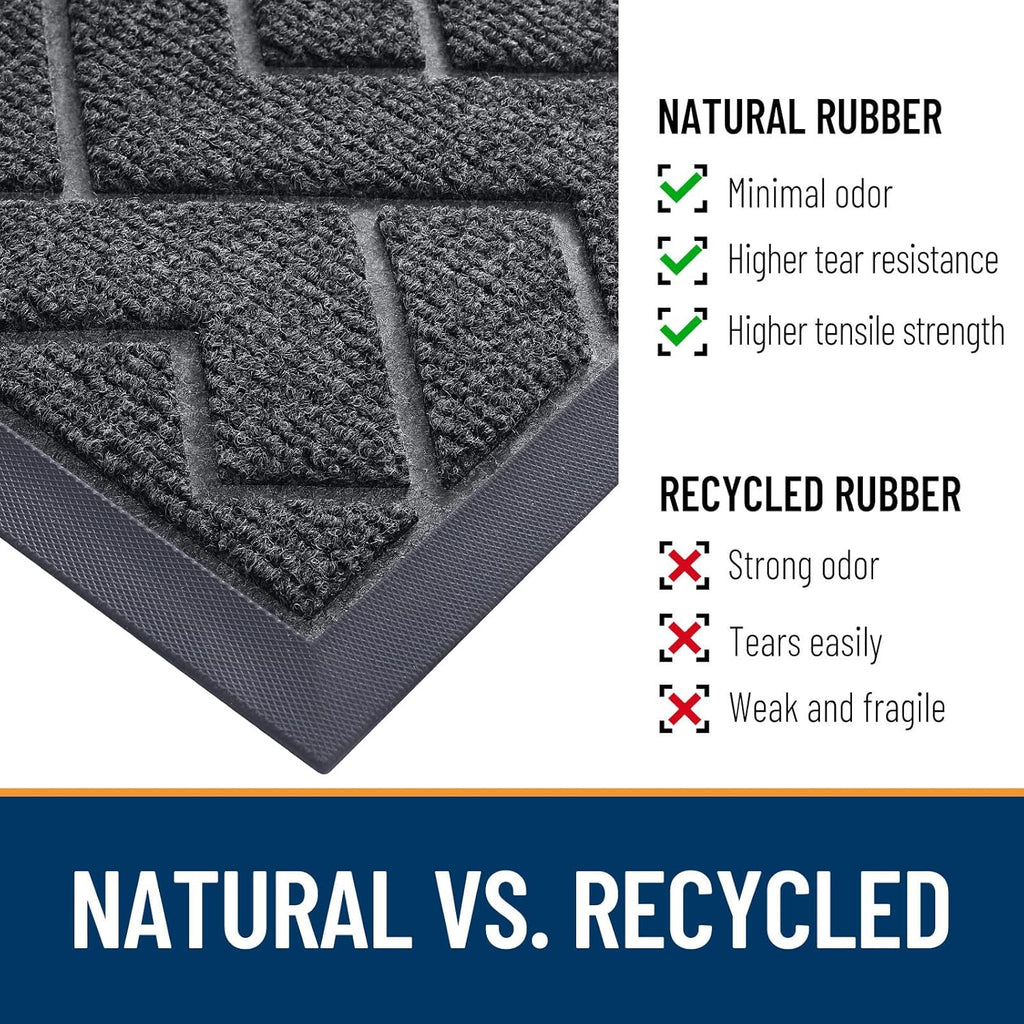 OLANLY Waterproof Front Door Mat - All-Season Herringbone Design, Sturdy Natural Rubber, Easy Clean | Grey 29.5x17