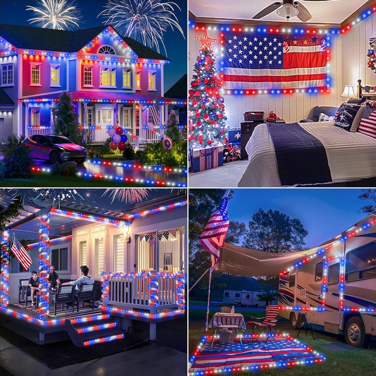 Skiennix 100ft LED Rope Lights - Waterproof, Connectable & Flexible Tube Lighting | 8 Modes, Red, White & Blue