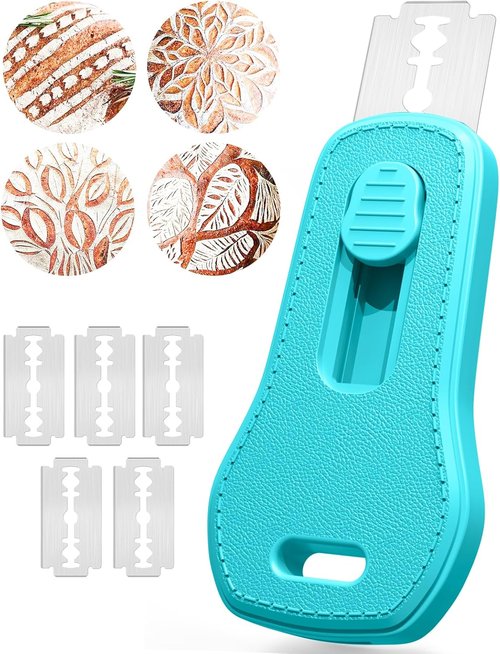 24SHEN Bread Lame - Sourdough Scoring Tool with Magnetic Handle & 5 Razor Blades - Blue