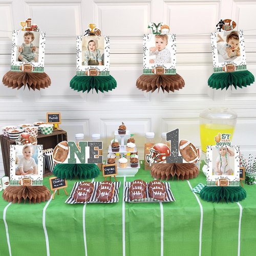 First Year Down Birthday Party Decorations, Football Birthday Party Decorations Honeycomb Centerpieces for Table, Football Photo Table Party Supplies for First Birthday Decorations for Boys
