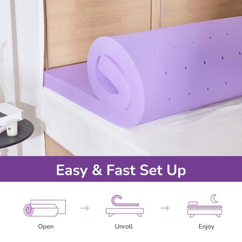 2 Inch Twin Lavender Infusion Memory Foam Mattress Topper for Relaxing Sleep, Ventilated & Pressure Relieving, CertiPUR-US Certified, Medium Firm Topper in a Box, Twin Size, 38"x75"