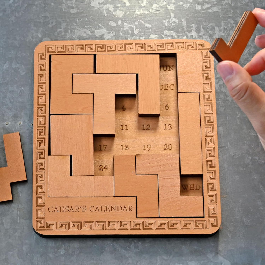 Project Genius Caesar's Calendar Wood Puzzle - 365+ Brainteasers for Adults & Kids 8+ | Unique Desk Challenge