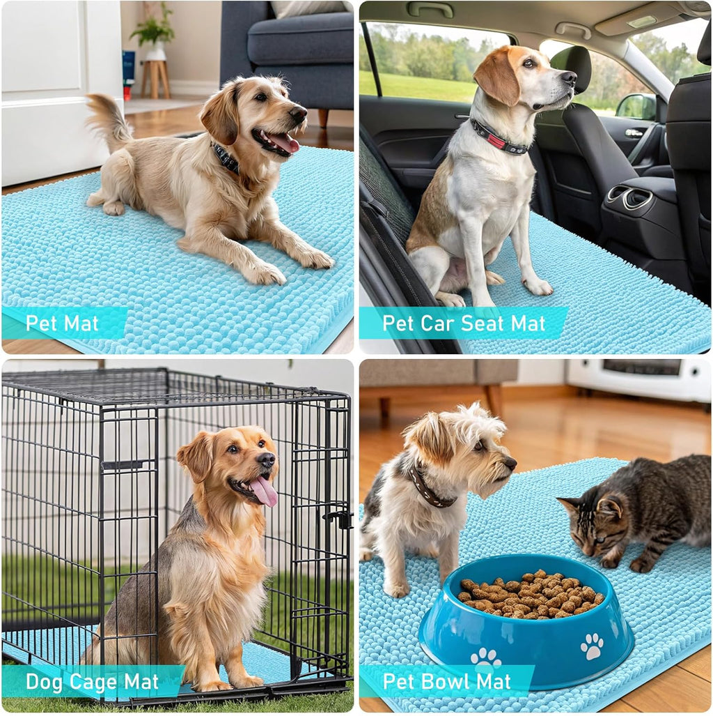 OLANLY Dog Door Mat - Absorbent Non-Slip Washable Chenille Mat for Muddy Paws | 24x16, Blue