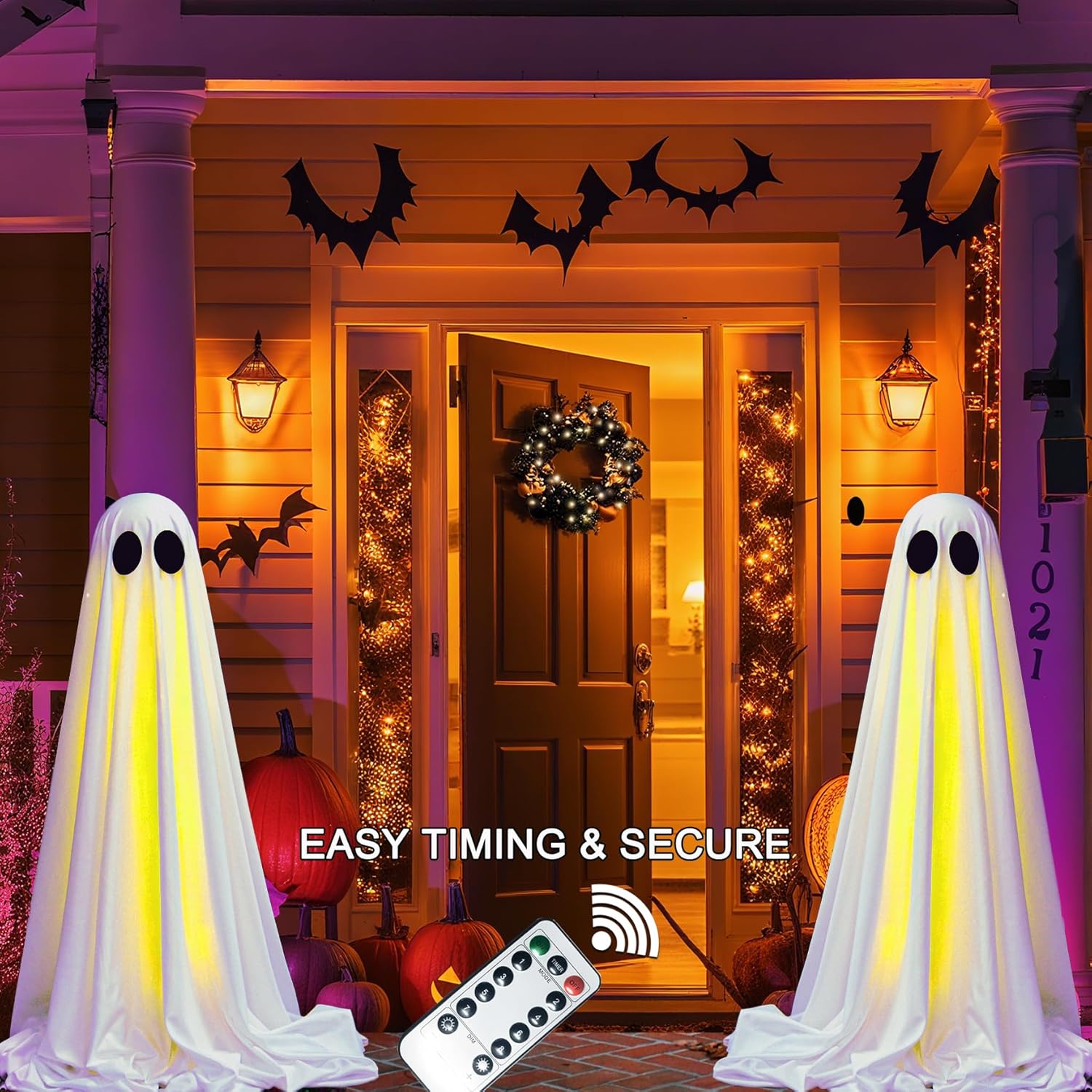 VersaCharm Halloween Ghost LED String Lights - Spooky Indoor/Outdoor Decor with Remote Control | 2 Pack White