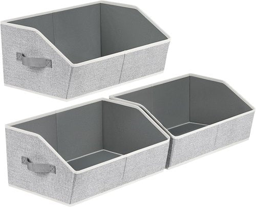 Homsorout Closet Shelf Organizer - Large Fabric Storage Baskets for Clothes & Books | 3-Pack Light Gray