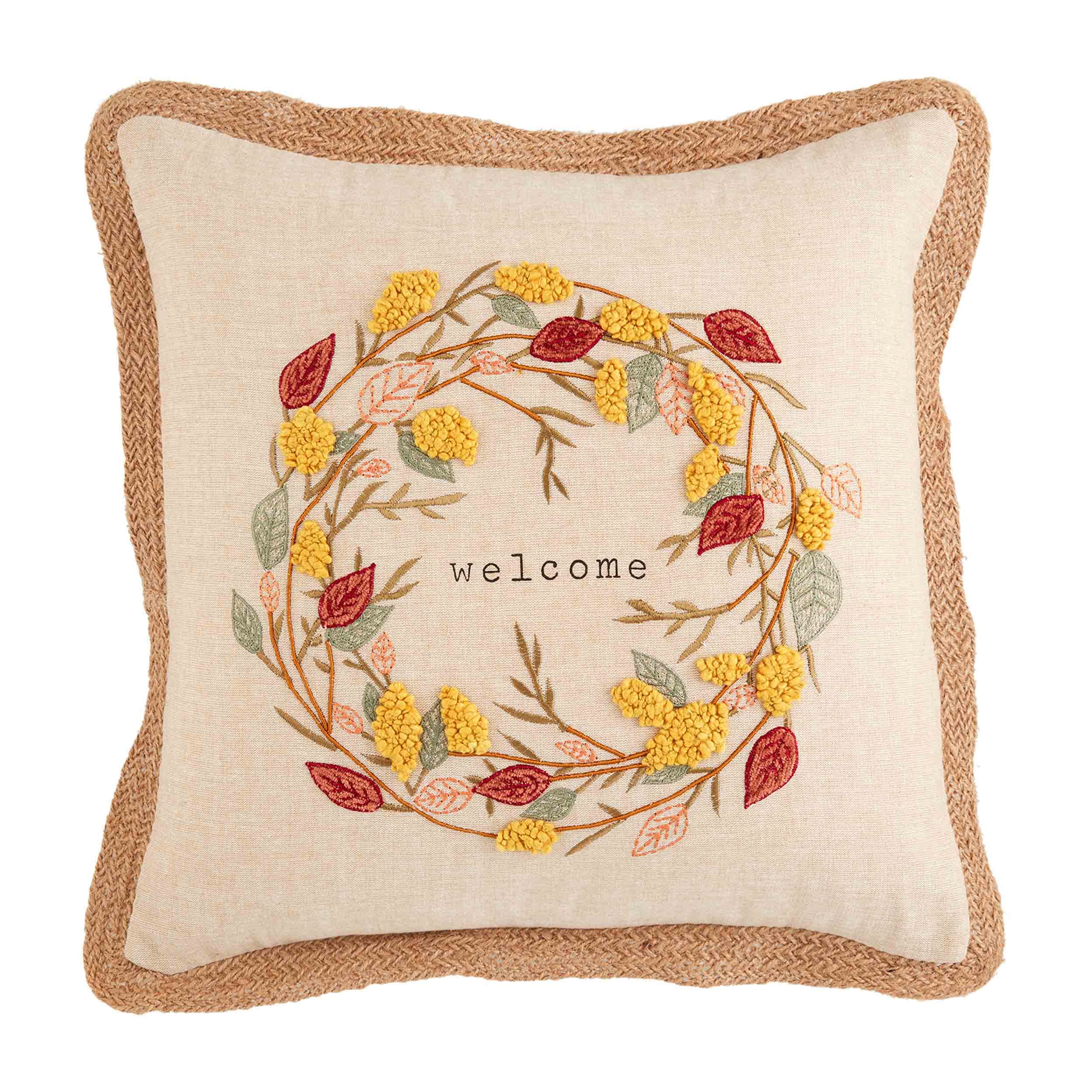 Mud Pie Fall Floral Pillow, 18" x 18", Welcome