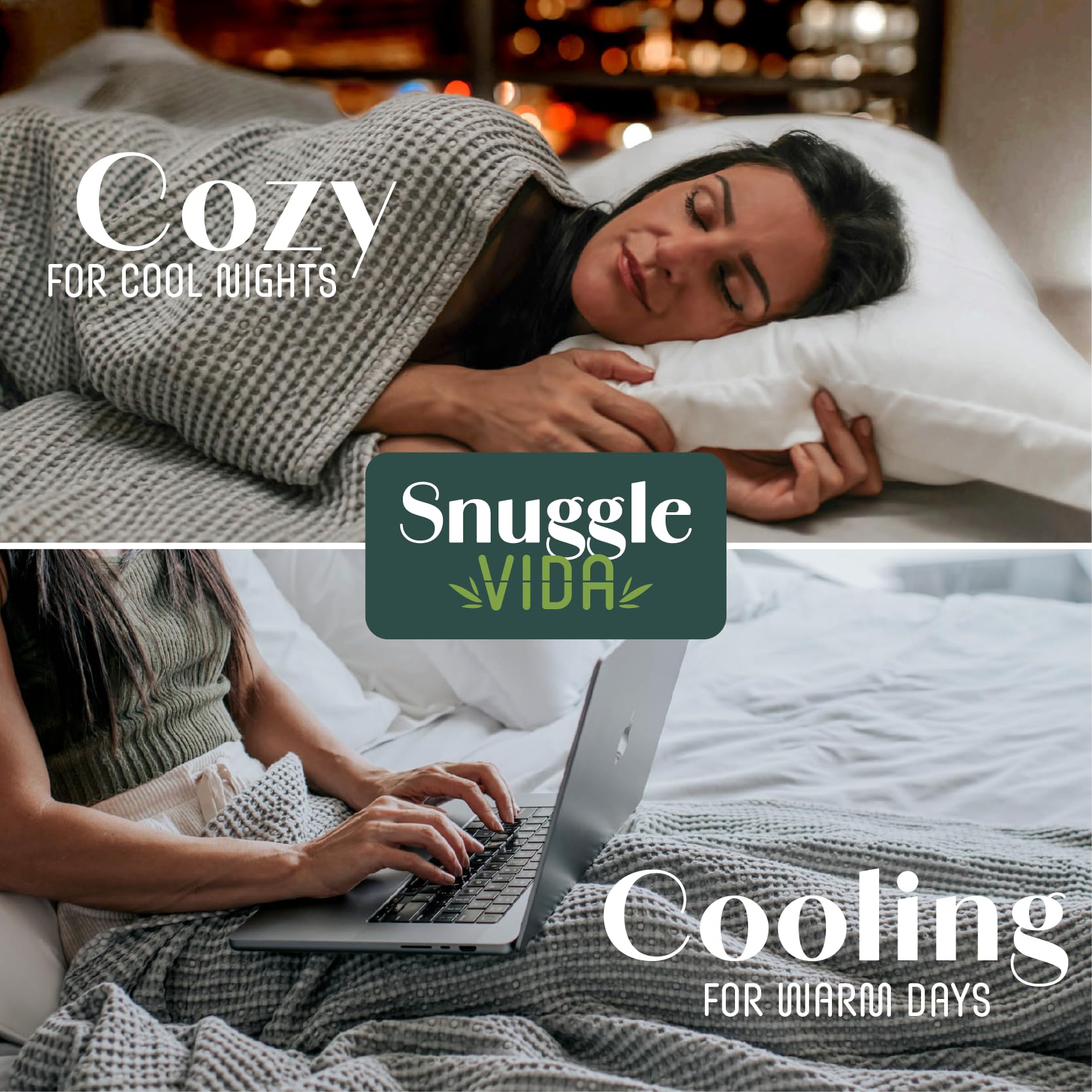 Houseify SNUGGLEVIDA Bamboo Cooling Blanket - Temperature Regulating Waffle Blanket for Comfortable Sleep - Throw for Sensitive Skin - Hypoallergenic, Breathable, Machine Washable