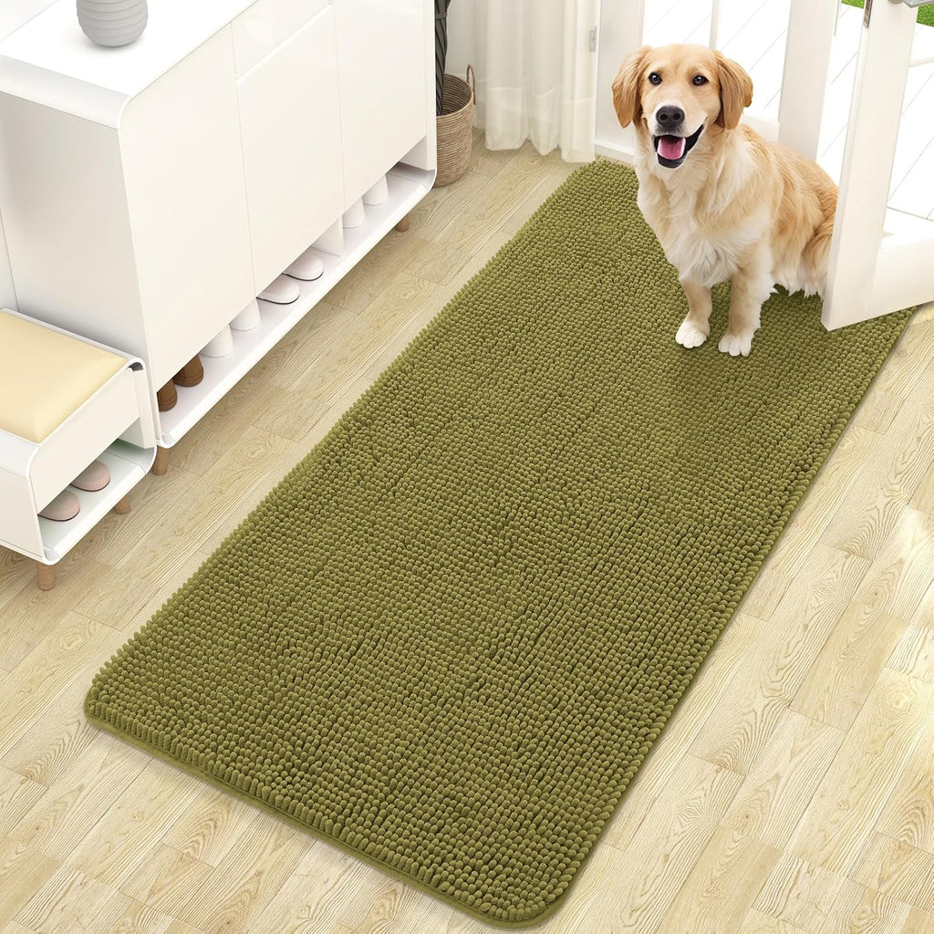 OLANLY Dog Door Mat - Absorbent Non-Slip Washable Doormat for Muddy Paws | 47x24, Willow Green
