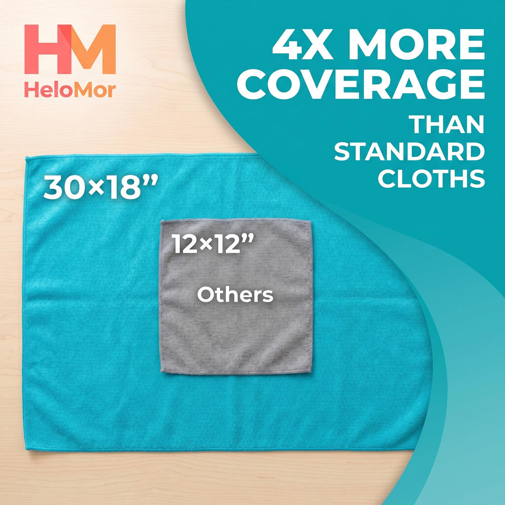 HELOMOR 3 Extra Large Microfiber Cleaning Cloths, 30"x18" Floor Towels for Squeegee Mop, Reusable Multi-Purpose Cleaning Rags for House, Kitchen, Car & Windows, Highly Absorbent, Lint-Free