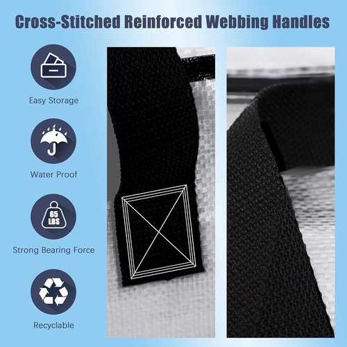 Homesure Large Strong Moving Bags - 12 Pack Water-Resistant Storage Totes with Zippers & Handles | Heavy Duty, Space-Saving Solution (Silver)