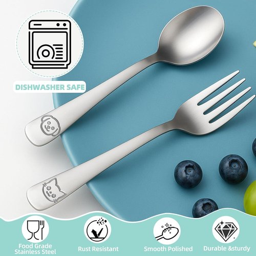 LOCONHA Stainless Steel Toddler Utensils Set - 14 Pcs Safe, Mirror Polished Silverware for Kids