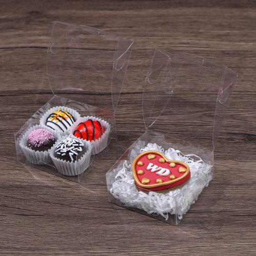 TEMLQPACK 100PCS Cookie Boxes 3¼"×3¼"×1½" Clear Mini Bakery Boxes for Donuts, Cookies, Macarons, Brownies, Soap & Chocolate Truffles