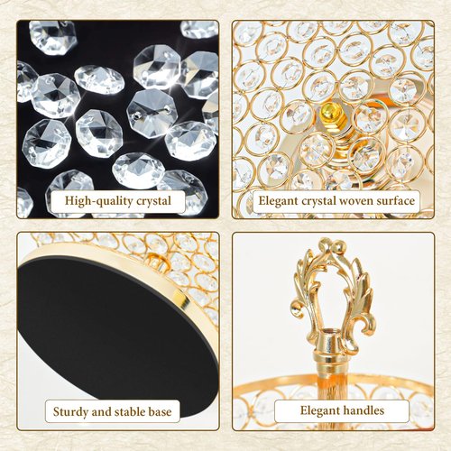 KEHAIL Round Metal 3 Tier Cupcake Tray Set, Crystal Dessert Display Stand for Weddings, Birthdays, Anniversaries, Party Centerpieces, Snacks and Fruit Plates (Gold, Set of 3)