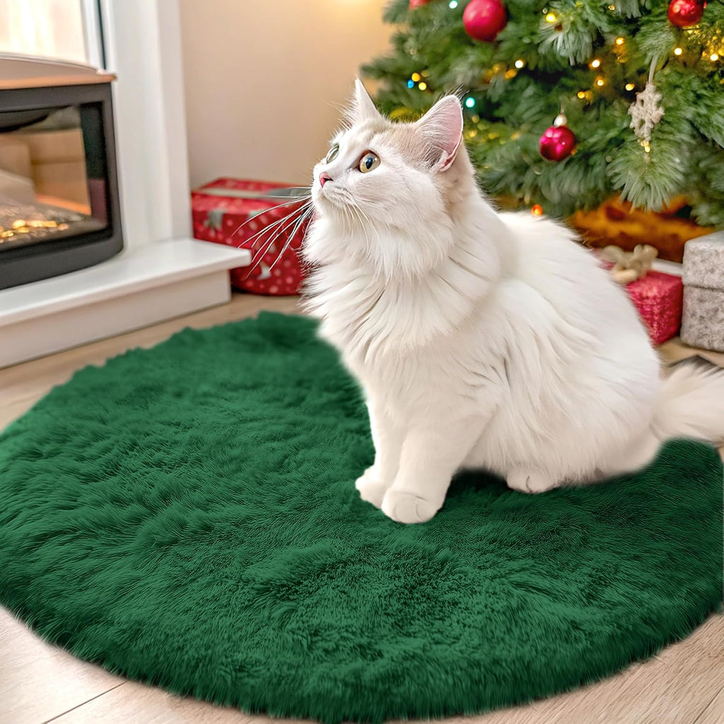 OLANLY Dark Green Round Area Rug - Soft, Fluffy, Machine Washable 2 ft Circle Carpet for Bedroom & Living Room Decor