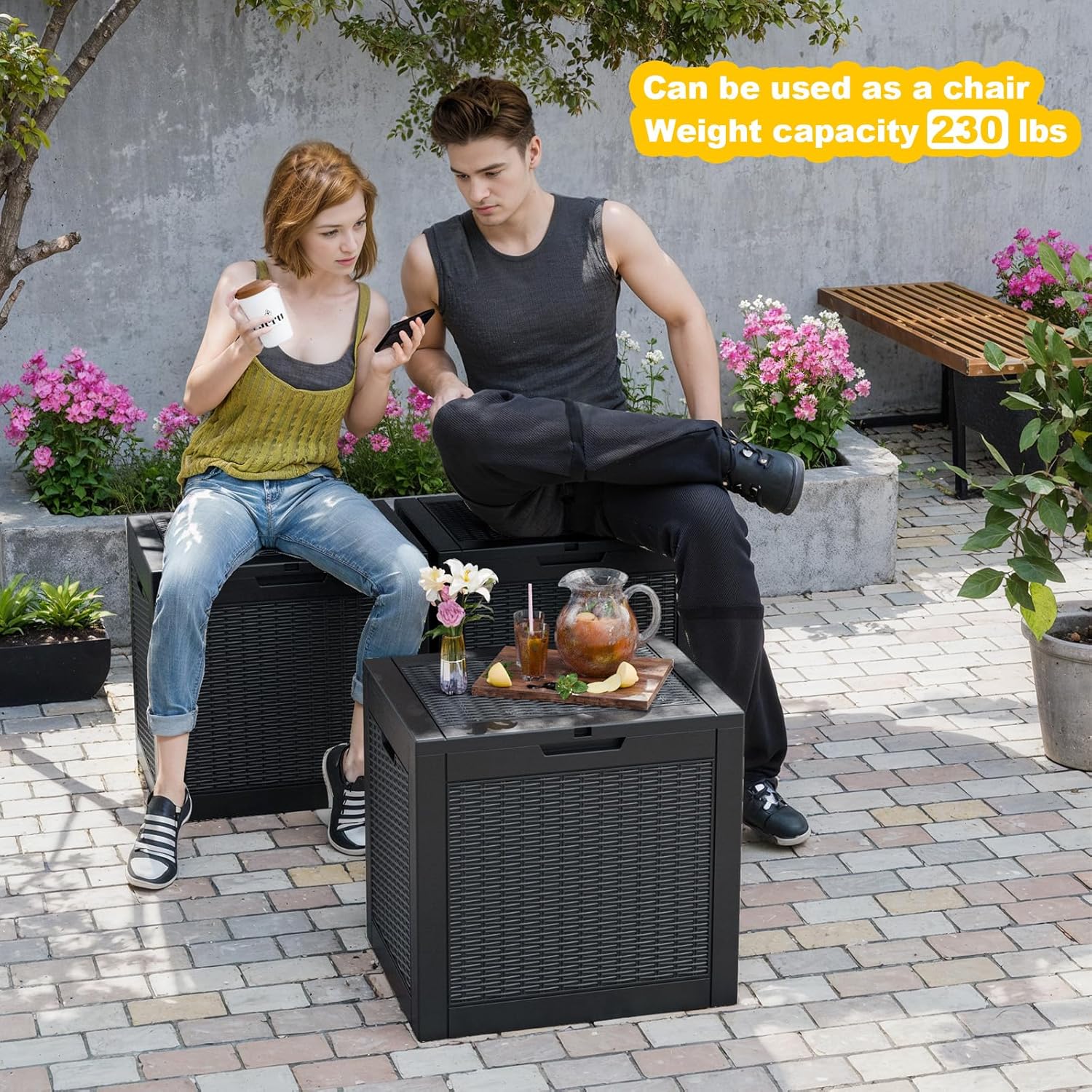 Skiennix 37 Gallon Outdoor Deck Box - Lockable Waterproof Storage for Garden Tools & Cushions | Black