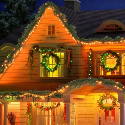 9ft Artificial Norfolk Pine Garlands, Real Touch Winter Pine Garland, Green Artificial Greenery Garland, Winter Decorations for Home for Table, Mantle, Wall