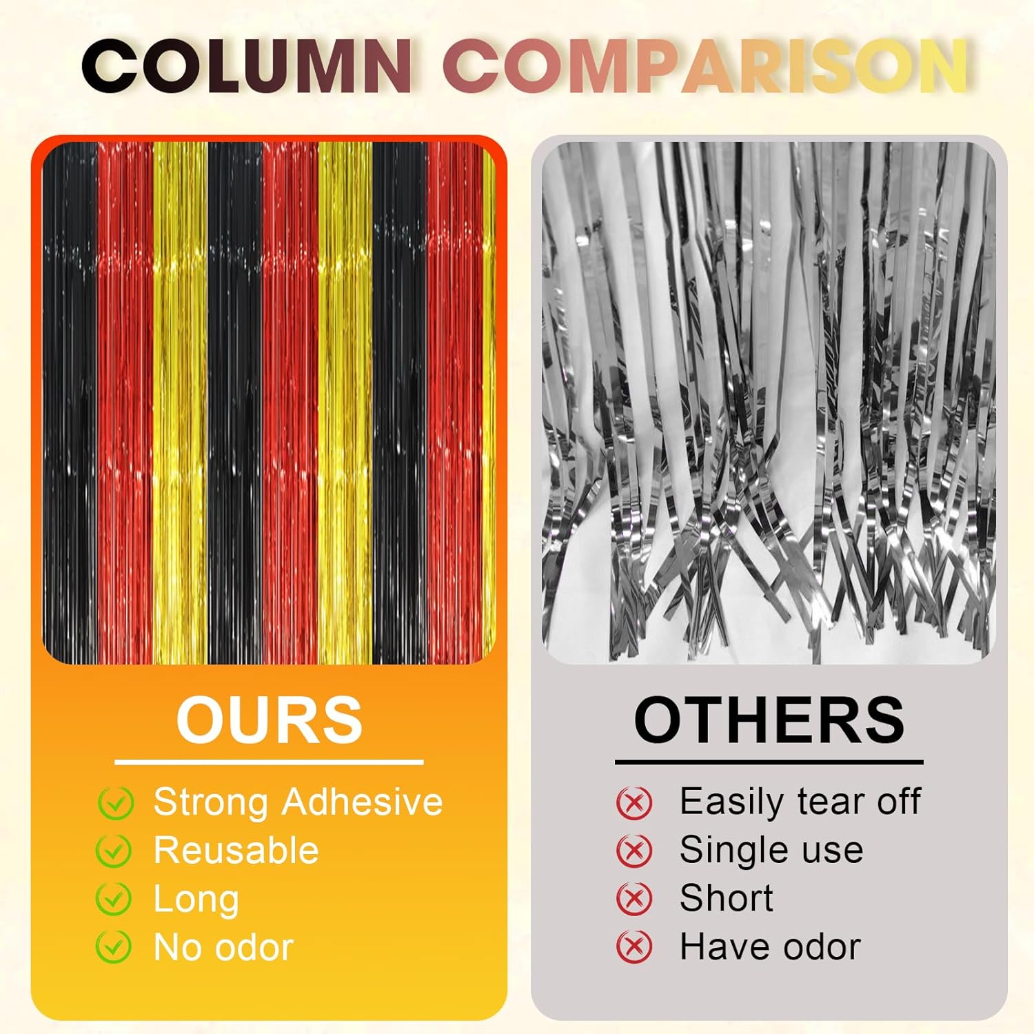 Voircoloria Red Black Gold Foil Fringe Backdrop Curtains - 3 Pack Tinsel Streamers for Parties | 3.3 x 8.2 ft