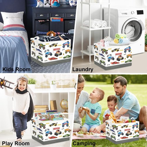 Clastyle City Car Baby Laundry Hamper Kid Storage Basket Boy Gift Toy Box Collapsible Clothes Organizer Nursery Bin for Bedroom,Monster Truck,40 * 30 * 30 cm