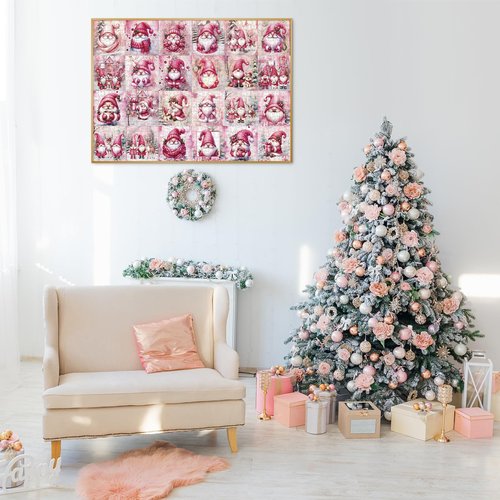 Advent Calendar Puzzle 2025: 1008 Pcs Pink Tomte gnomes Puzzle to Enhance Observation Skills and Boost IQ, 24-Day Christmas Countdown for Kids and Adults