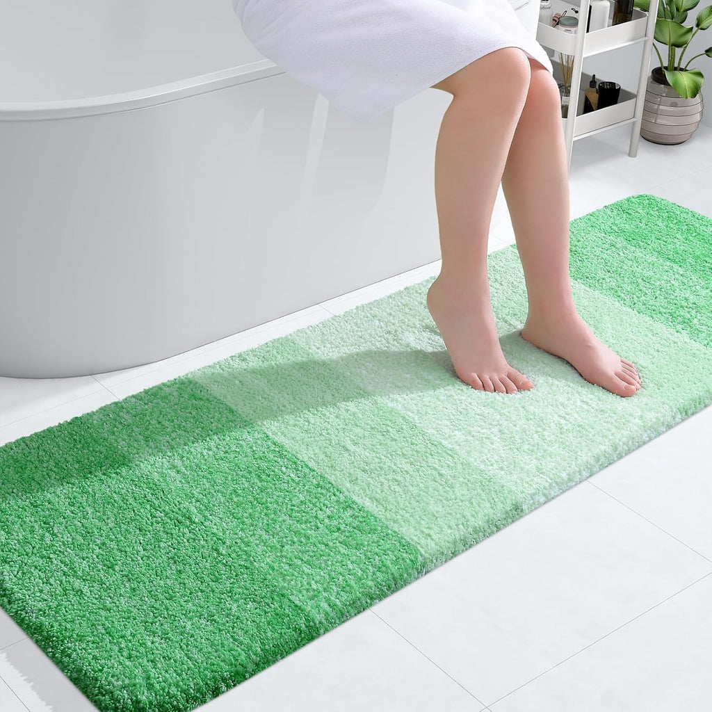 OLANLY Bathroom Runner Rug - Extra Soft Microfiber Mat, Quick Dry & Washable | 59x20 Inches, Green