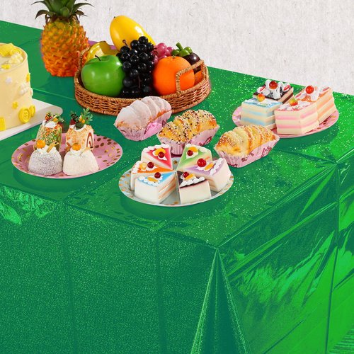 3 Pack Iridescent Green Plastic Tablecloths, Shiny Disposable Laser Rectangle Table Covers, Holographic Foil Tablecloth for St. Patrick's Day Birthday Christmas Witch Theme Party, 54x108Inch