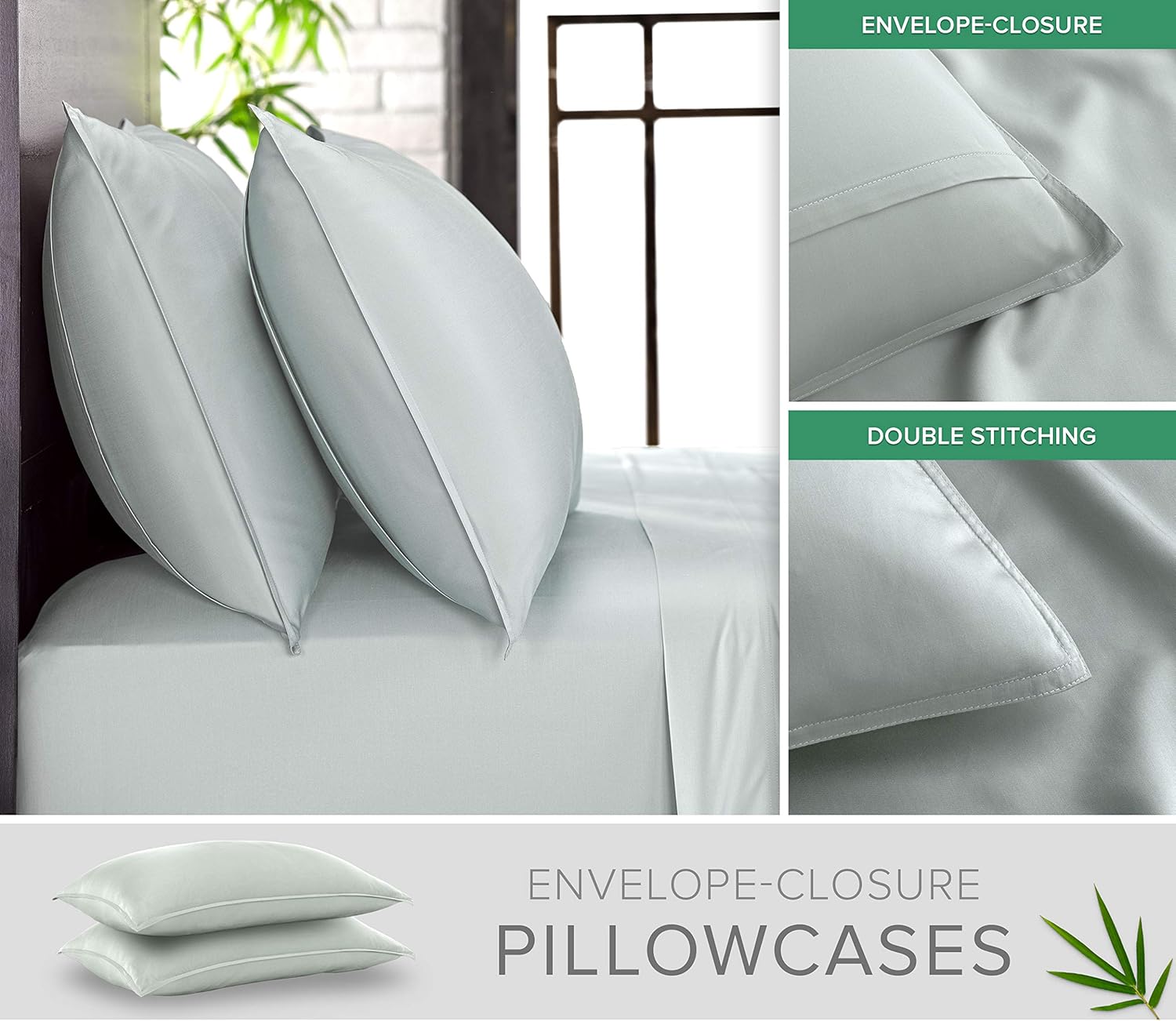 Pure Bamboo Short Queen Sheets - 100% Organic Viscose, Soft & Cooling Bed Set (60"x75") | Sea Glass Color
