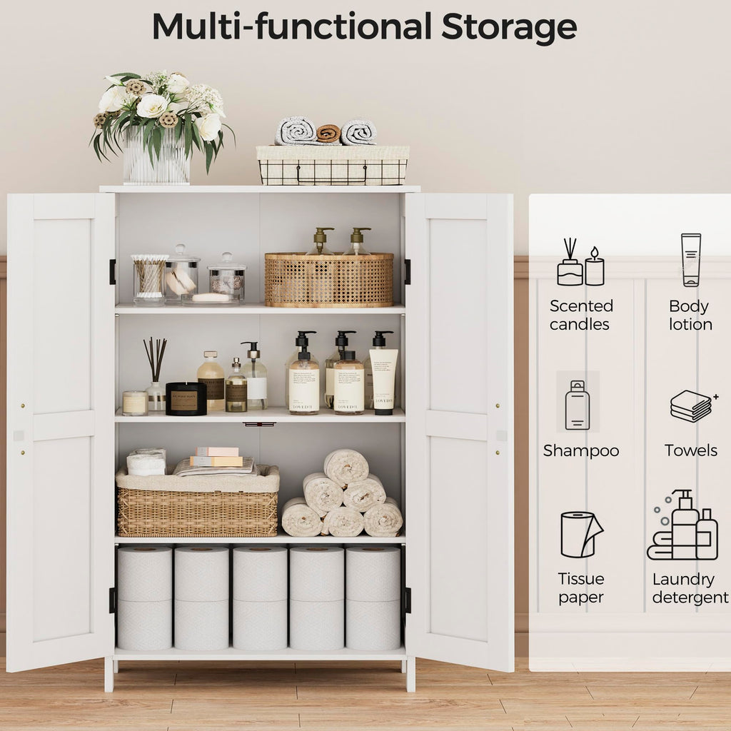 Homleke Farmhouse Bathroom Cabinet with Adjustable Shelves, Free-Standing Storage Cabinet with Barn Doors, for Kitchen, Living Room, Dining Room, Entryway, White