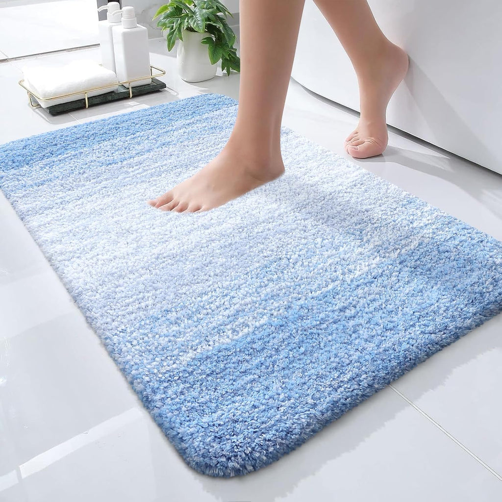 OLANLY Microfiber Bath Rugs - Extra Soft & Absorbent | Quick Dry, Washable 24x16 Light Blue Mat