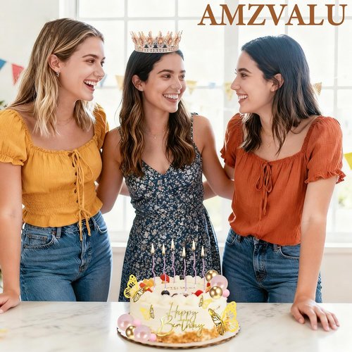 AMZVALU Crown Cake Topper - Elegant Birthday Decoration for Women | Rose Gold & Peach Design