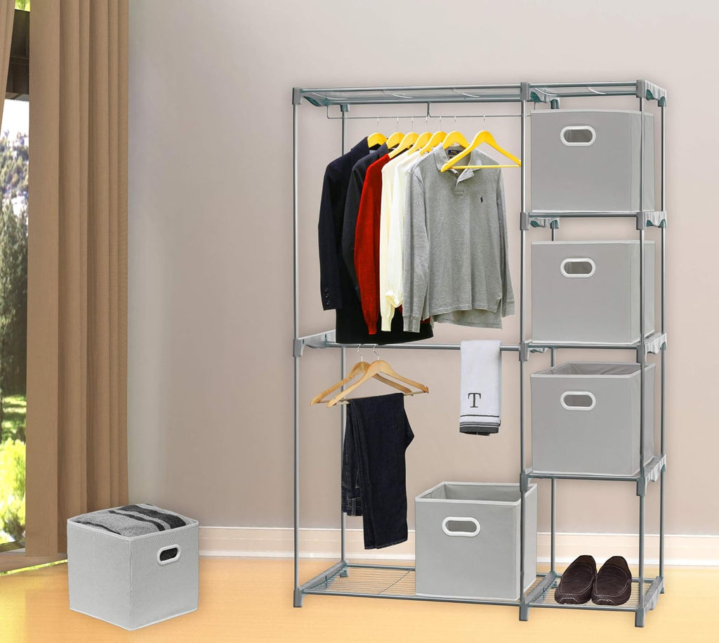 Simple Houseware Foldable Cube Storage Bins - 11-Inch Gray Fabric Organizers with Handles | 6-Pack for Closet & Shelves