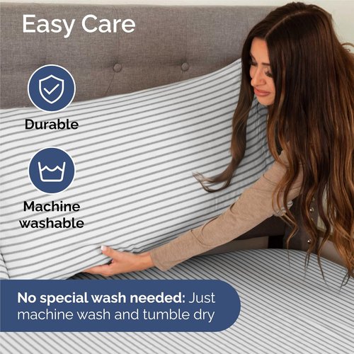 King Size 4-Piece Sheet Set - Comfy Cooling Bed Sheets for All Ages - Soft, Wrinkle-Free Grey Stripes | Oeko-Tex Certified