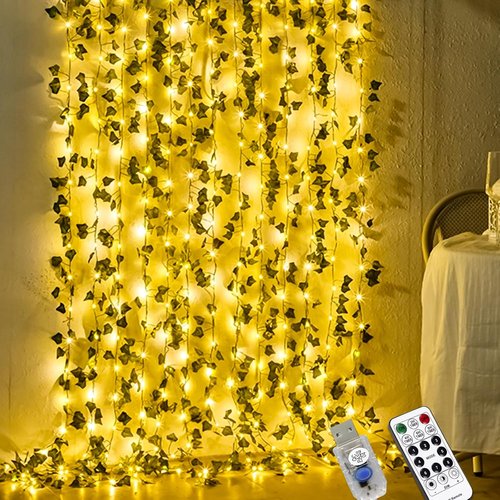 HXWEIYE Artificial Ivy Greenery Garland - 12 Pack with 200 LED Fairy String Lights | Perfect for Wedding & Garden Decor
