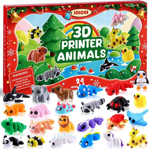 JOICEE Christmas Advent Calendar - 24 Mini 3D Animal Figurines | Flexible Fidget Toys for Kids