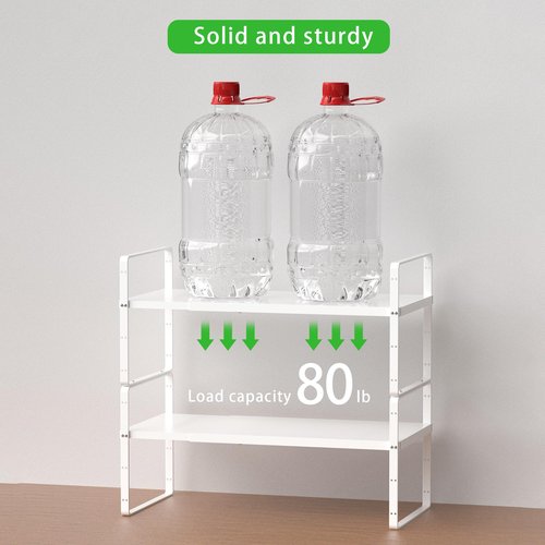 SOFRON Expandable Cabinet Storage Shelf Stackable Organizer Rack for Kitchen Bathroom Pantry Spice Cupboard Countertop Home Office Desk Heavy Duty Nonslip White Large 2 PACK